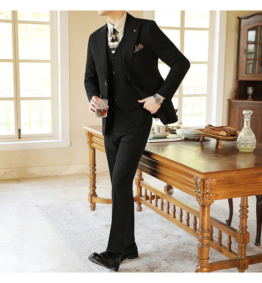 High-end Wedding Bridegroom Closure Collar Three-piece Suit