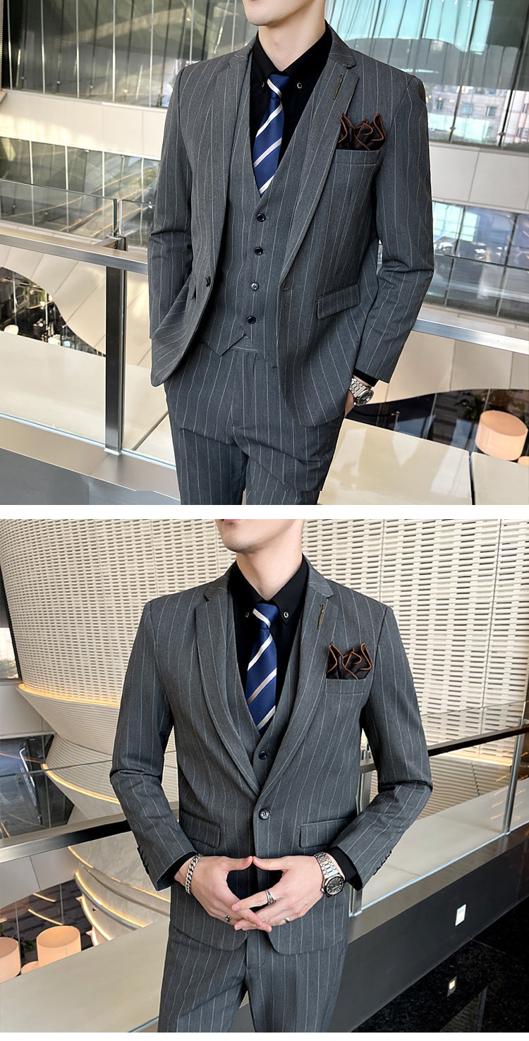 Striped Men's Elegant Three-piece Suit