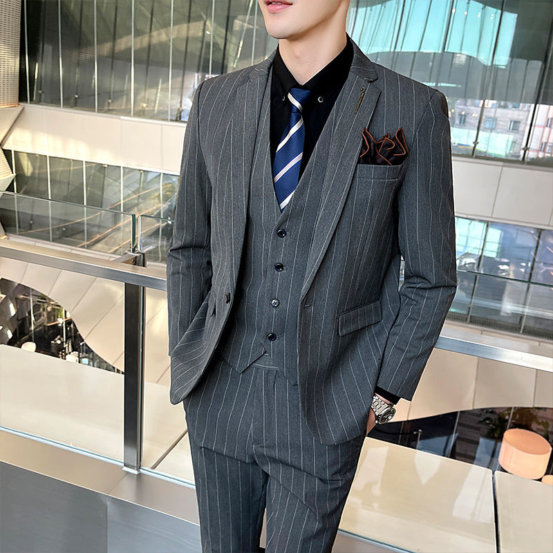 Striped Men's Elegant Three-piece Suit