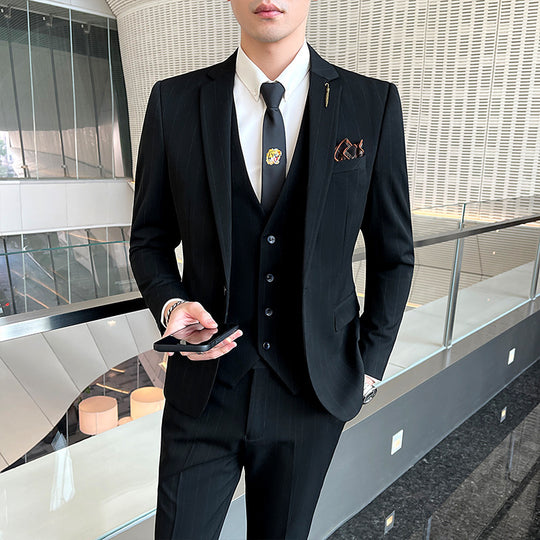 Striped Men's Elegant Three-piece Suit