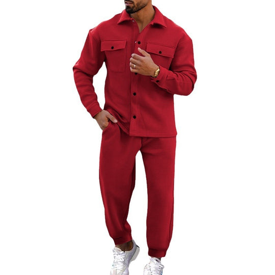 Men's Suede Single-breasted Slim Fit Two-piece Tracksuit