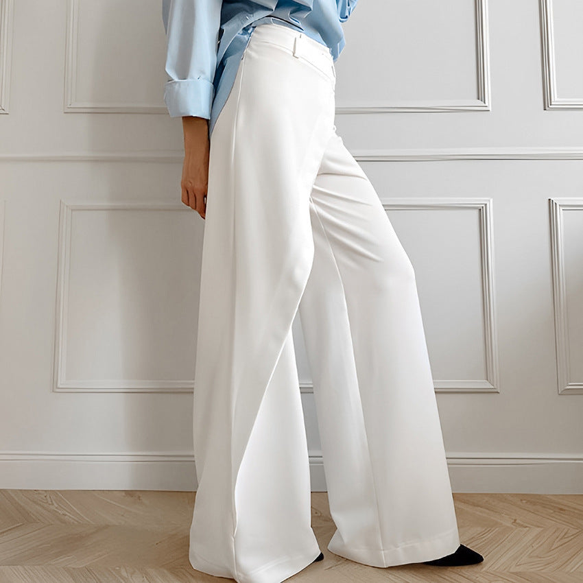 White Stitching Wind Commuter Wide Leg High Waist Casual Pants