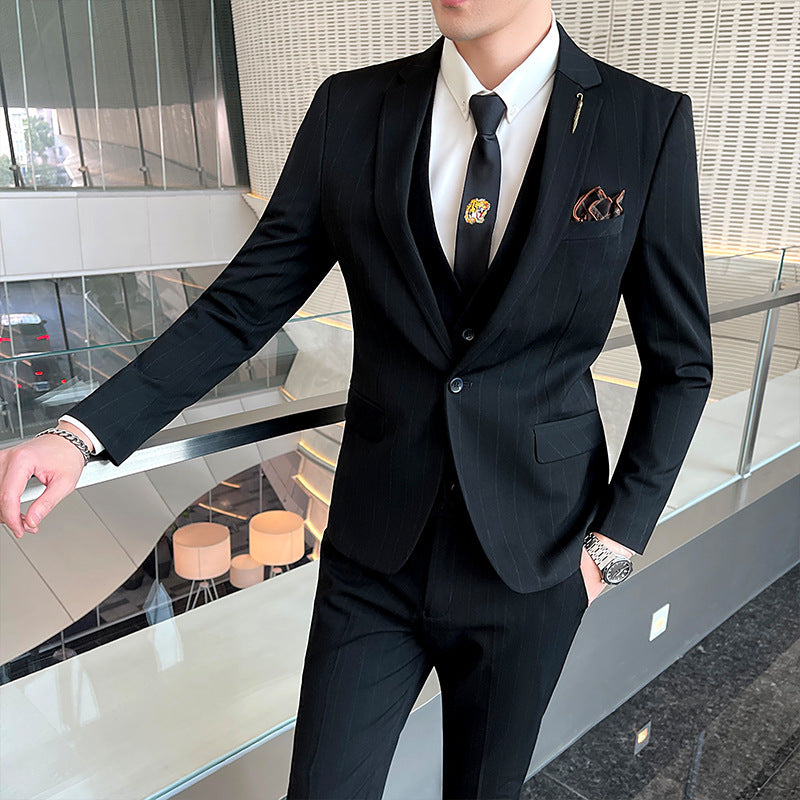 Striped Men's Elegant Three-piece Suit