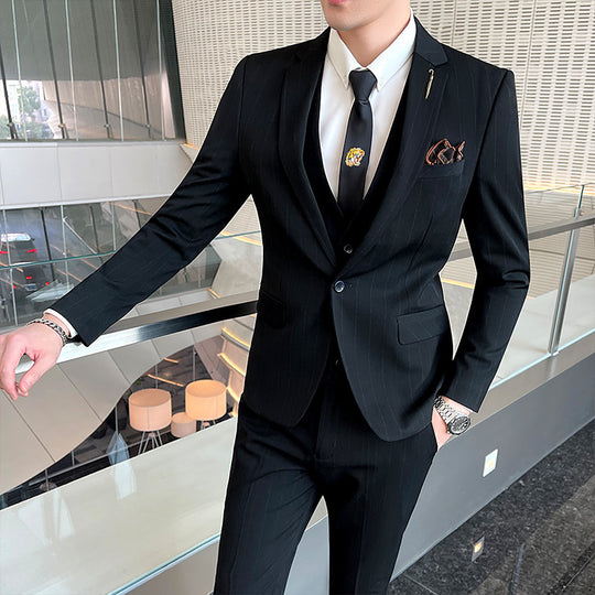 Striped Men's Elegant Three-piece Suit