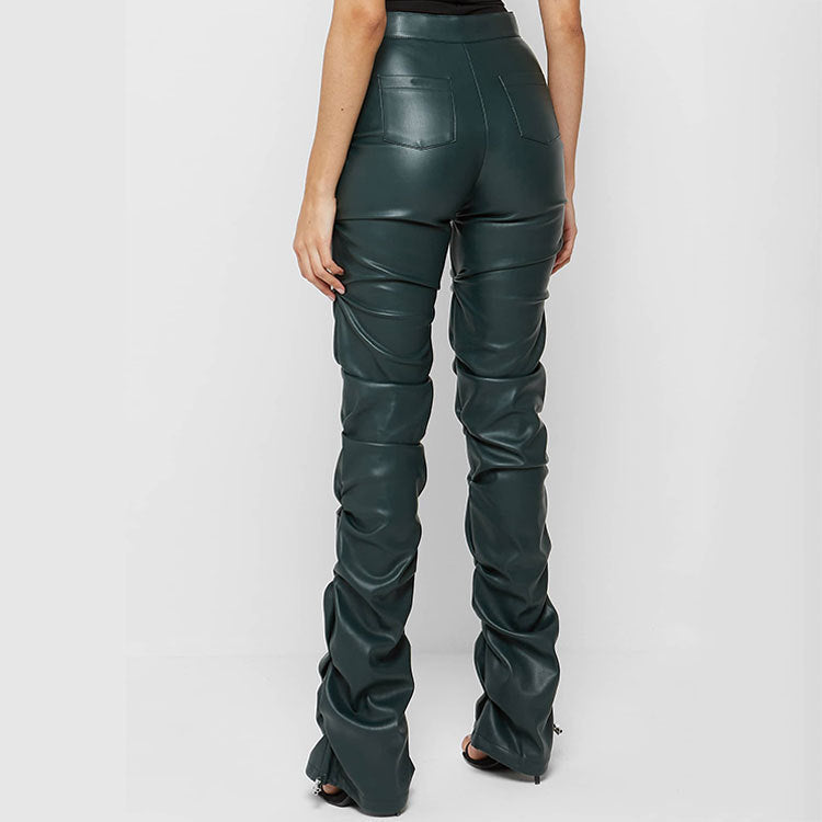 Tight PU Personalized Leather Shrinkage Bootcut Trousers