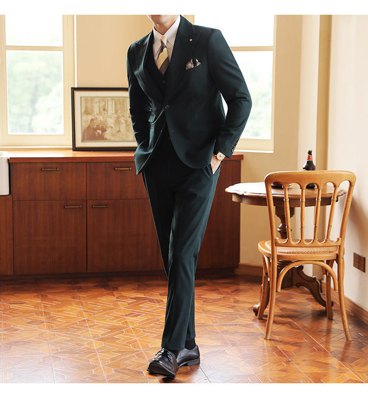 High-end Wedding Bridegroom Closure Collar Three-piece Suit