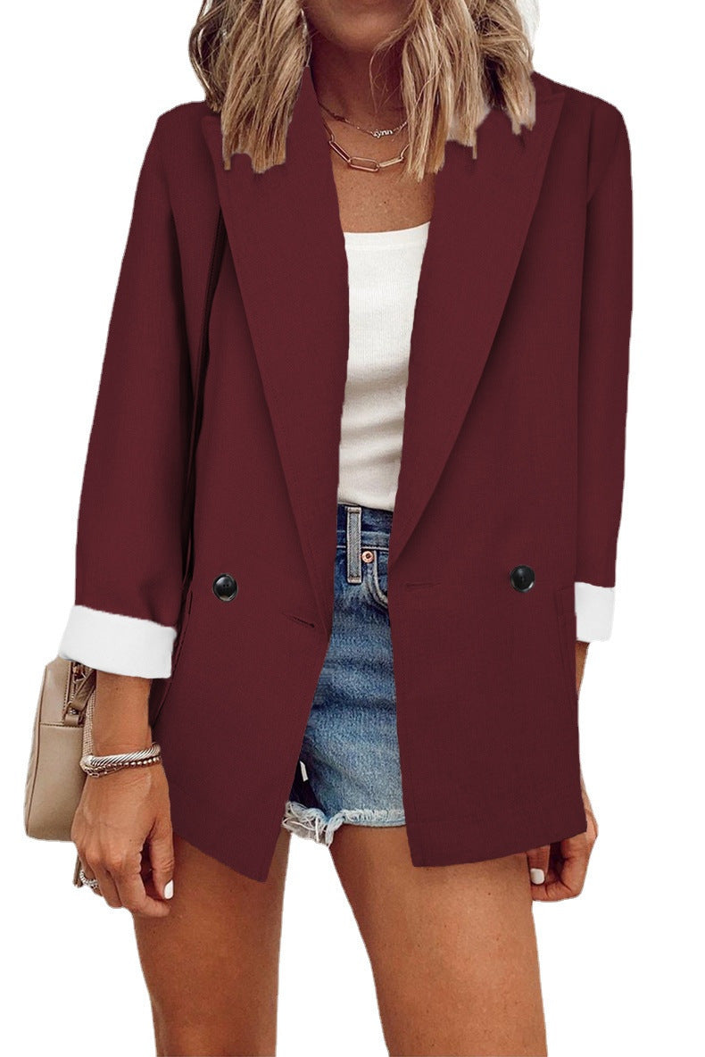 Women's Solid Color Small Suit One Piece Long Sleeve Spring And Autumn Blazer