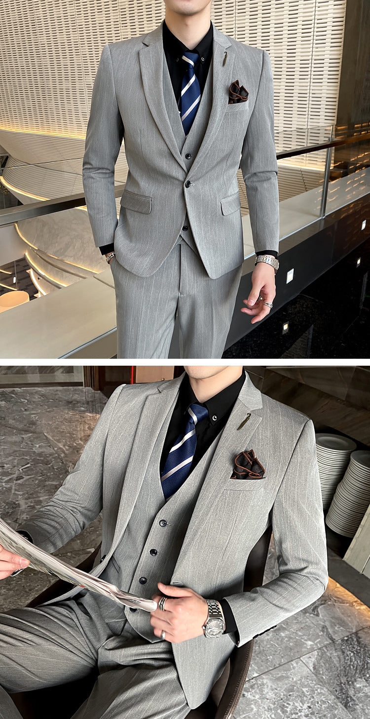 Striped Men's Elegant Three-piece Suit