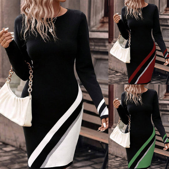 An Elegant Contrast Color Check Dress