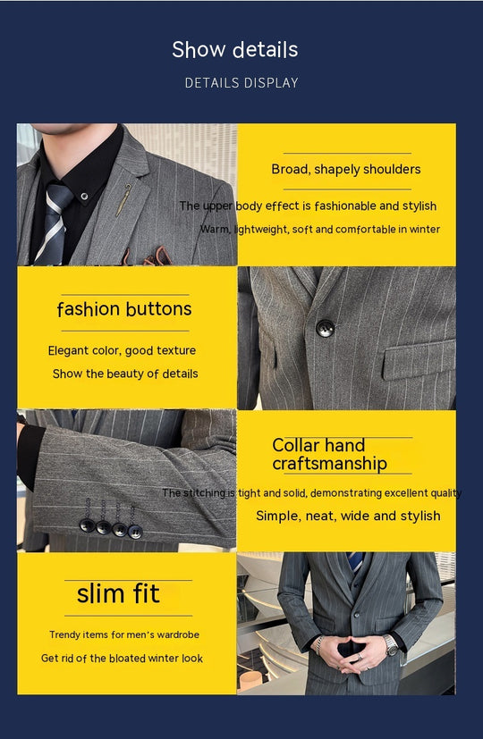 Striped Men's Elegant Three-piece Suit