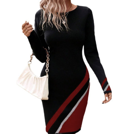 An Elegant Contrast Color Check Dress